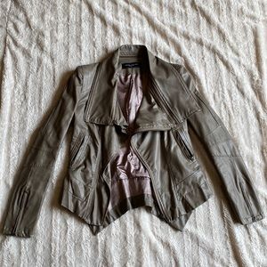 Akira black label jacket size medium with pockets gray/tan faux leather coat